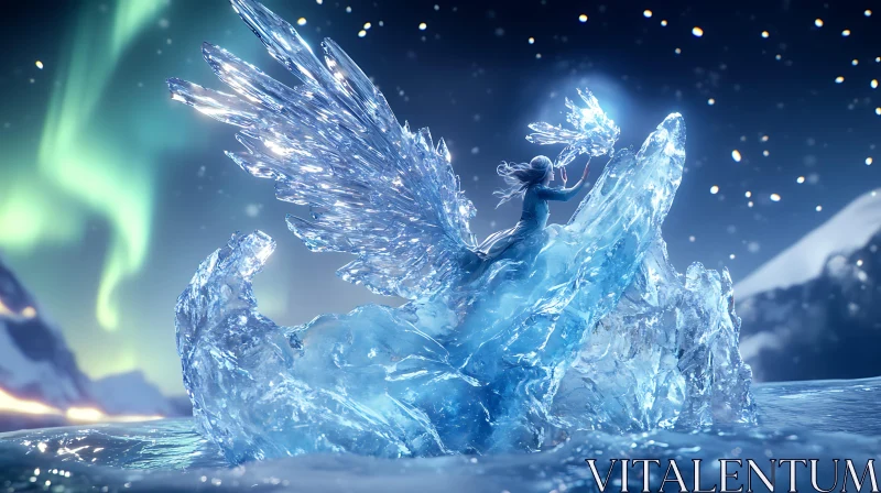 AI ART Frozen Angel with Ice Wings Art