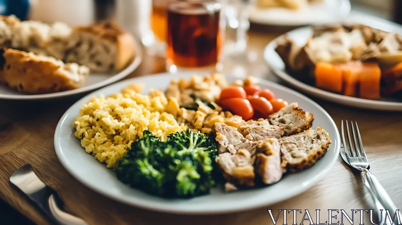 Nutritious Meal Featuring Pork and Seasonal Vegetables AI Image