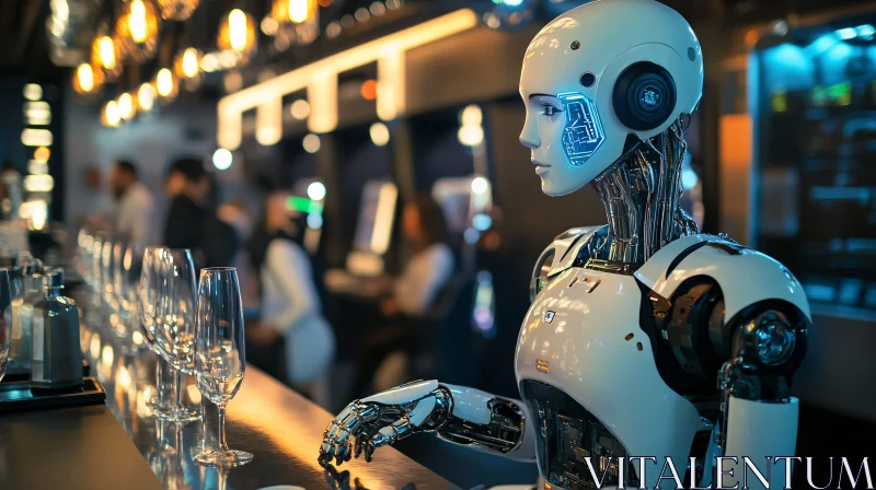 Futuristic Robot Bartender AI Image