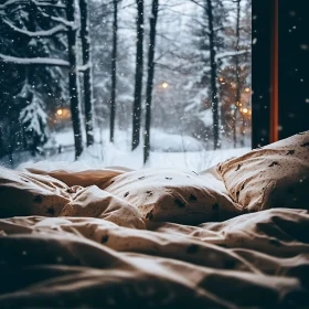 Snowy Forest Through Window