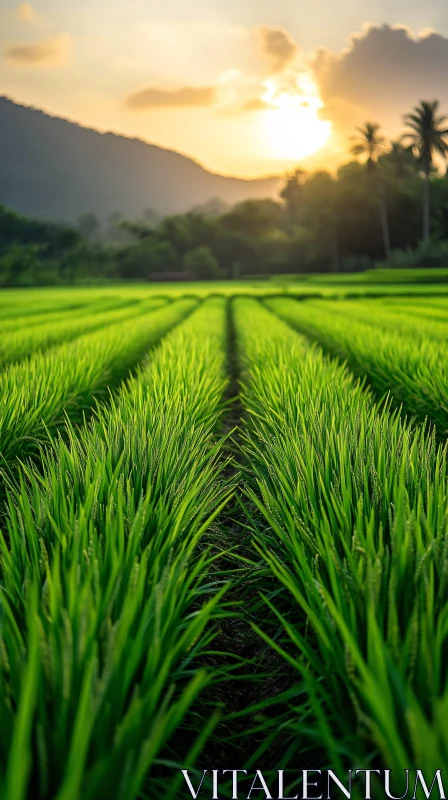 AI ART Golden Hour Over Green Rice Field