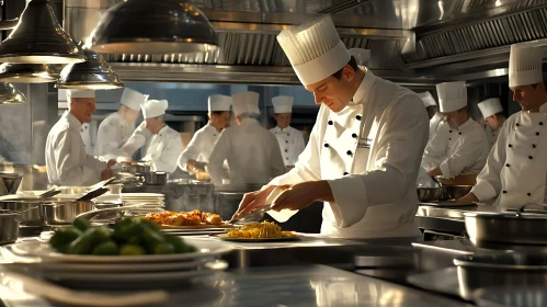 Culinary Masters at Work in Modern Kitchen