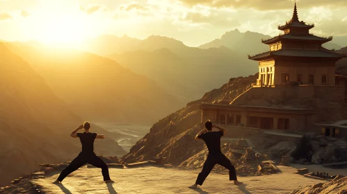 Sunset Tai Chi Near Ancient Temple