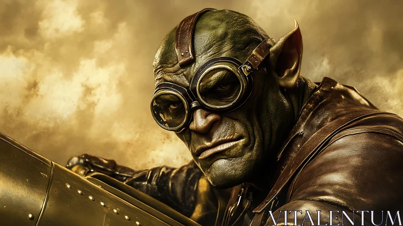 AI ART Fantasy Orc Steampunk Pilot Portrait