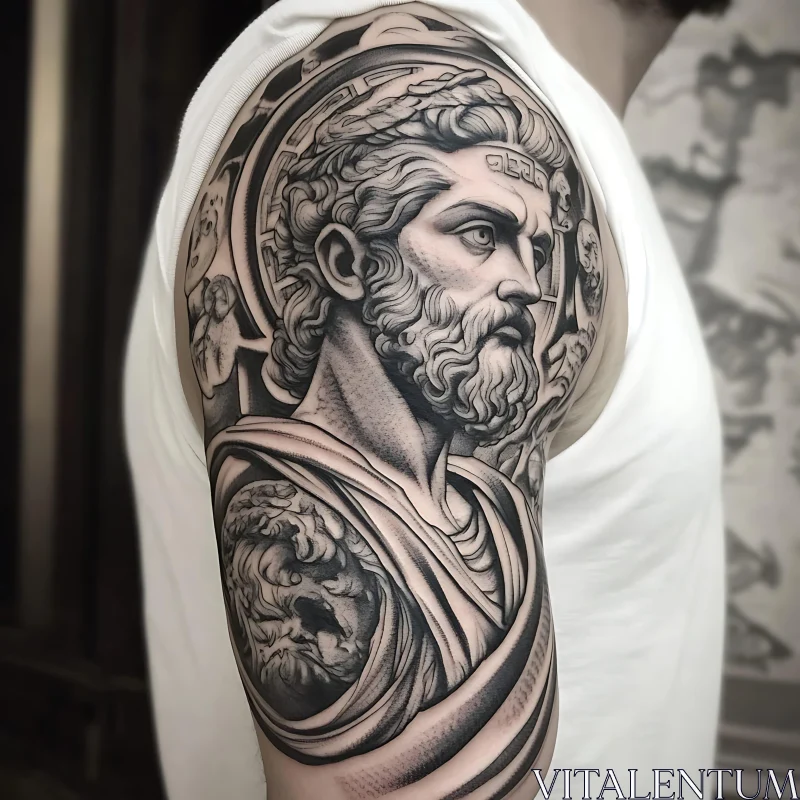 Detailed Classical Portrait Tattoo on Arm AI Image