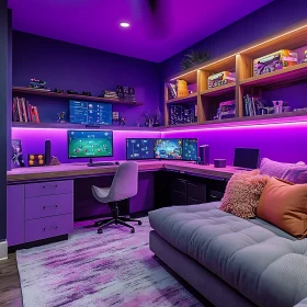 Modern Gaming Room with Neon Lighting