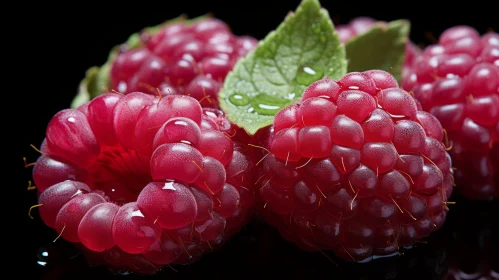 Close-up Image of Raspberries Against Black Background