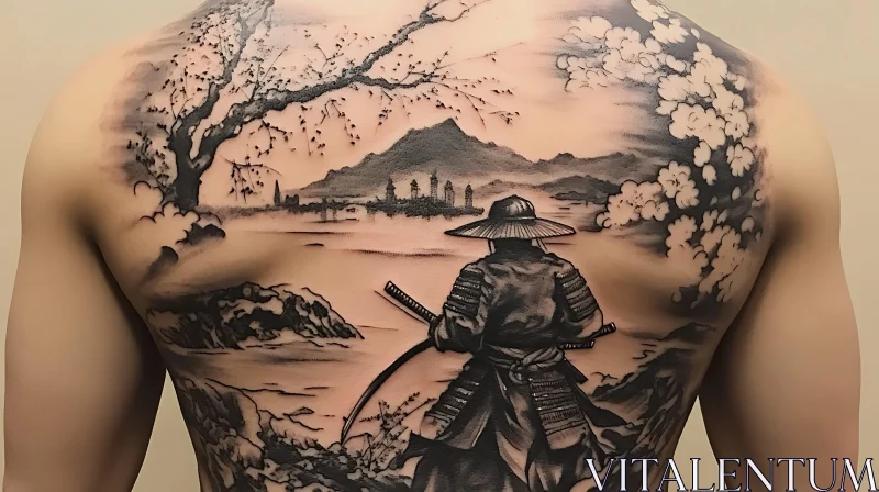 Intricate Black and Grey Samurai Tattoo AI Image