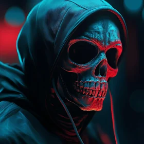 Hooded Skull with Red and Blue Lighting