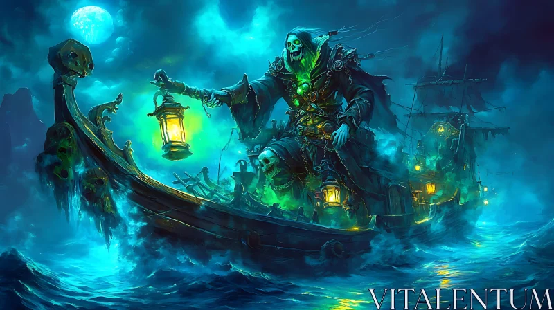 Undead Captain's Voyage on Ghostly Ship AI Image