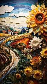 Floral Paper Quilling Village Scene