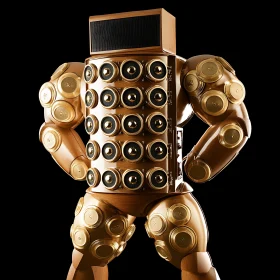 Golden Speaker Robot on Black Background