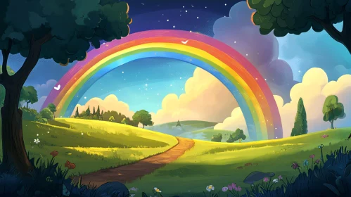 Rainbow Meadow Cartoon Art