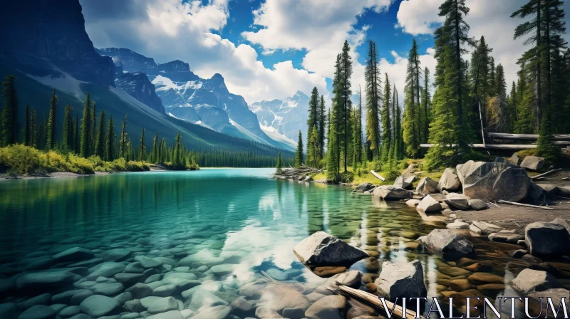 AI ART Scenic Lake in the Canadian West Mountains | Emerald and Aquamarine