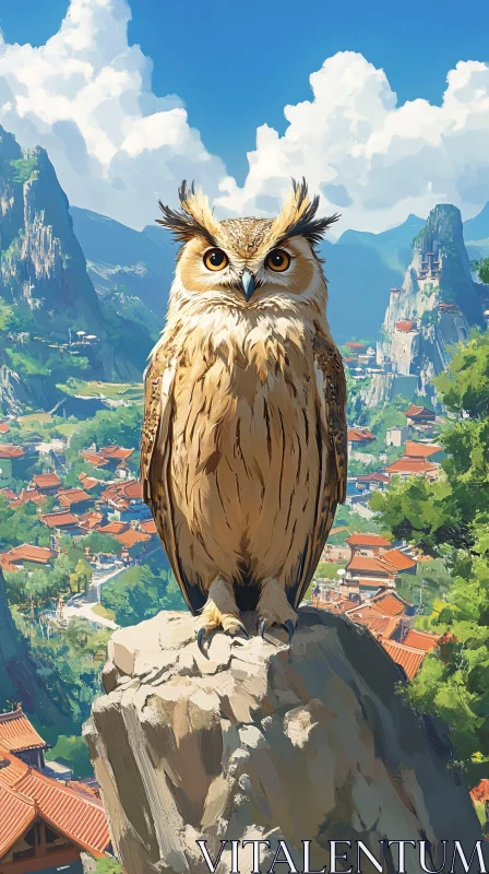 AI ART Owl and Mountain Scenery