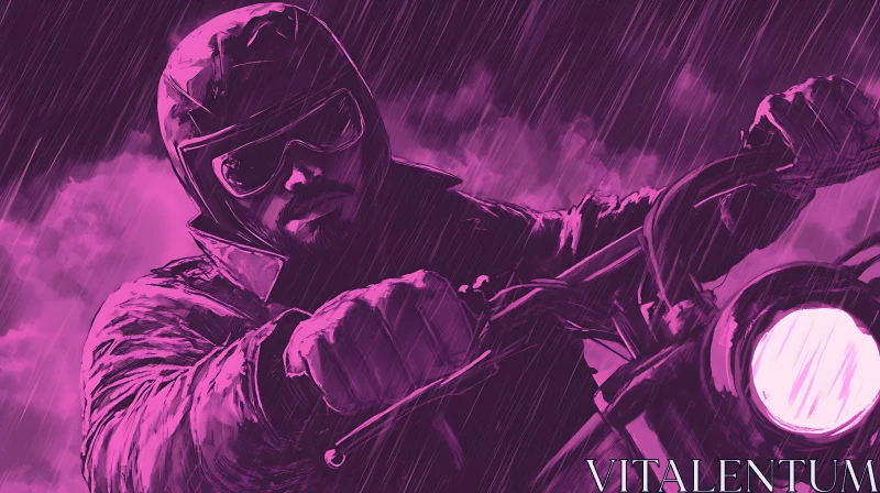 Biker in the Rain Purple Art AI Image