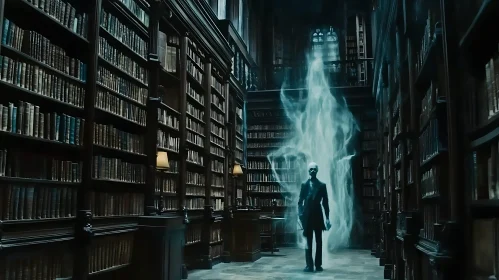 Ghostly Figure in Ancient Library