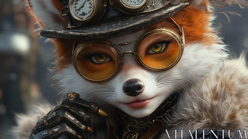 Clockwork Fox in Steampunk Gear AI Image