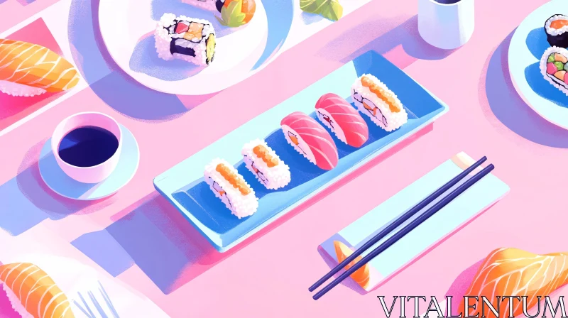 Elegant Sushi Art in Pastel Shades AI Image