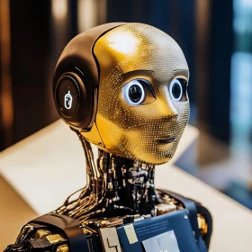 Futuristic Golden Android with Glowing Eyes