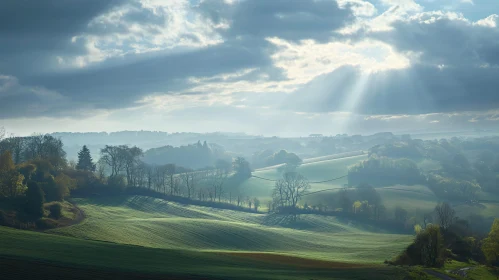 Morning Sunlight Over Green Fields