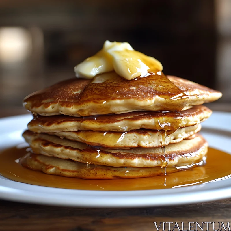 Fluffy Pancakes with Syrup Drizzle AI Image