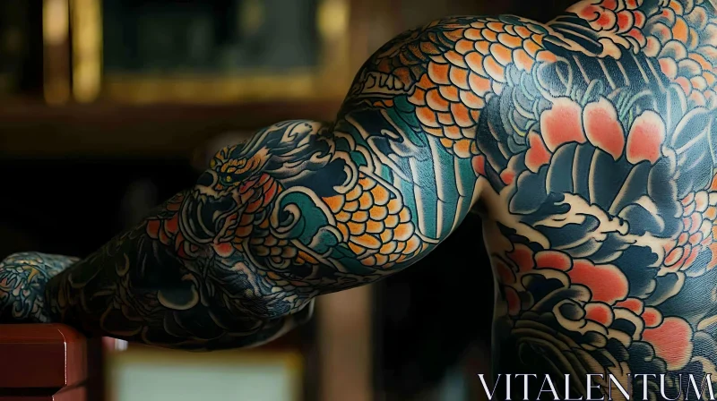 Detailed Japanese Tattoo Art on Back and Arm AI Image