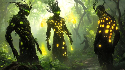 Glowing Forest Spirits in the Woods