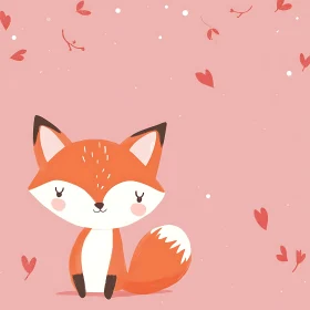 Cartoon Fox with Hearts on Pink Background