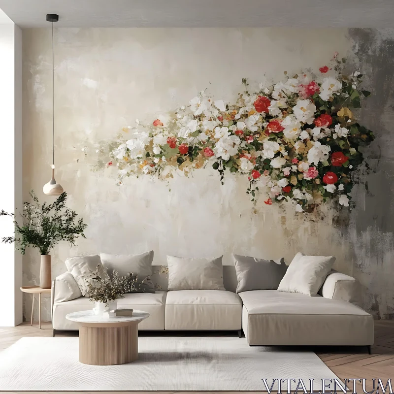 Modern Living Room with Floral Art AI Image