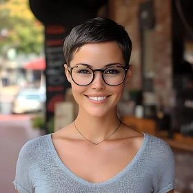 Portrait of a Smiling Woman with Short Hair