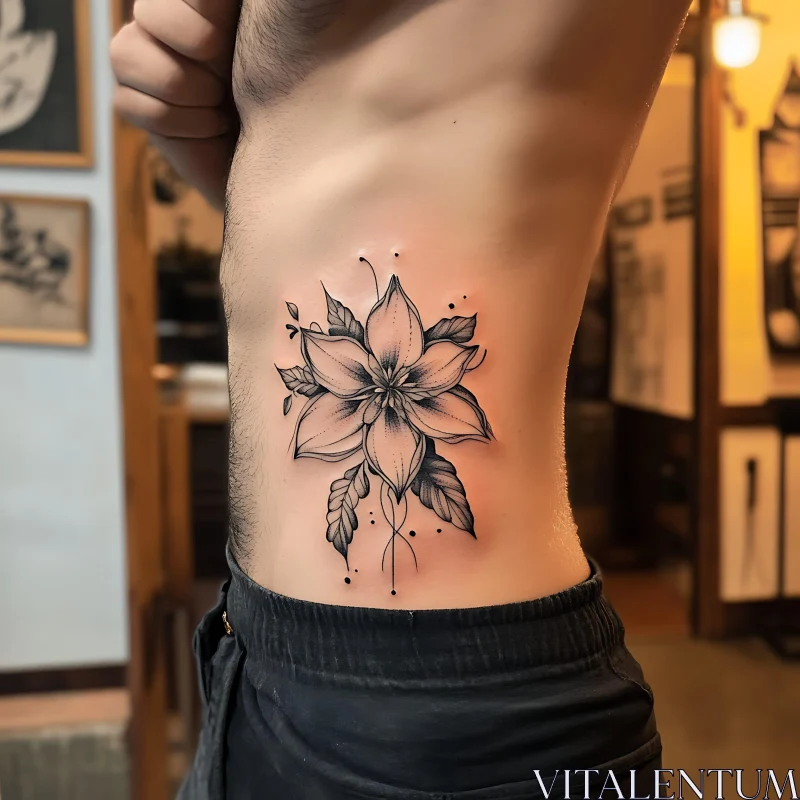 Intricate Blossom Tattoo on Skin AI Image