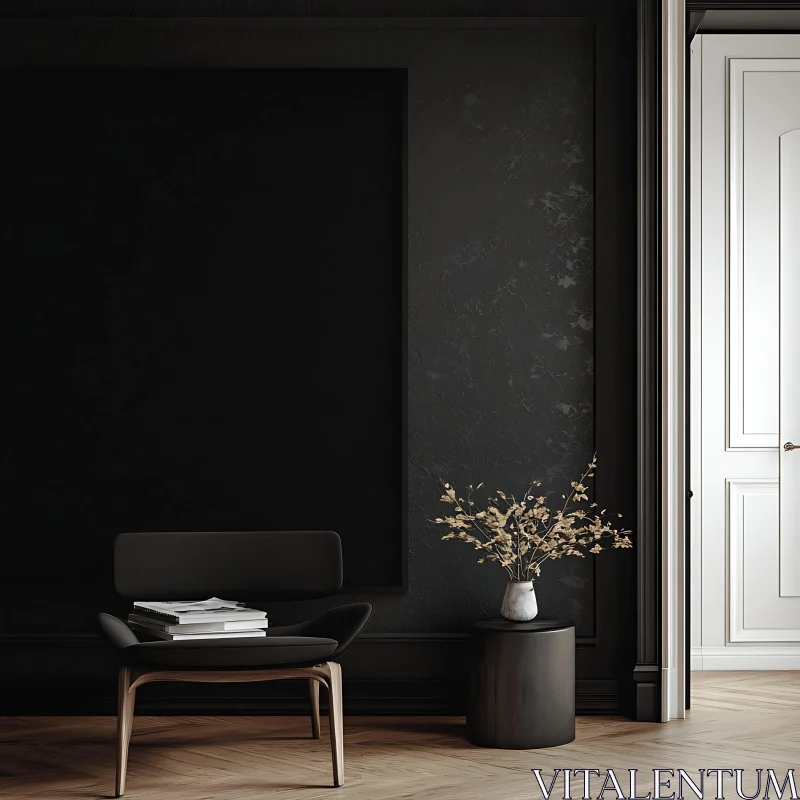 AI ART Modern Interior with Dark Wall and Chair