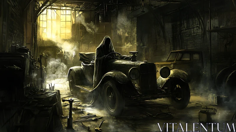 AI ART Vintage Car with Mysterious Driver