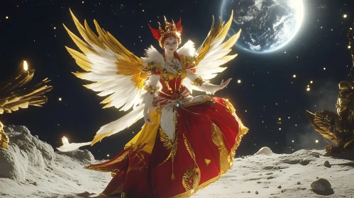 Lunar Angel with Golden Wings