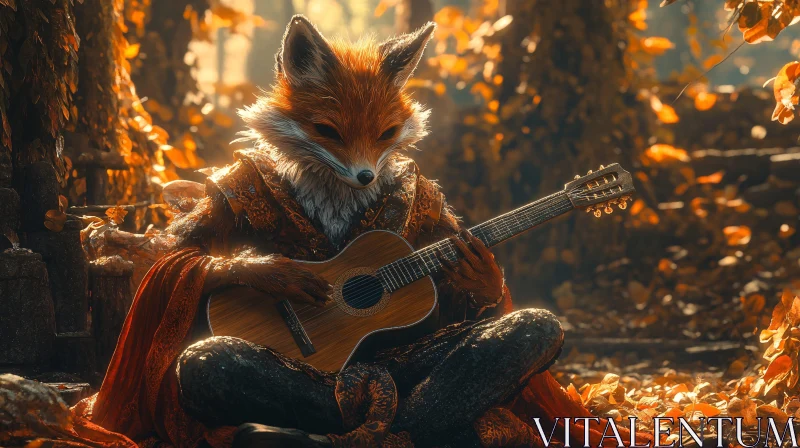 Fox Playing Guitar in the Woods AI Image