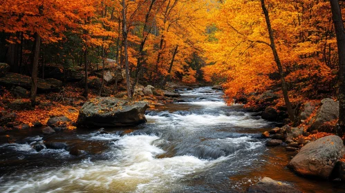 Autumn Forest Scene with Flowing River