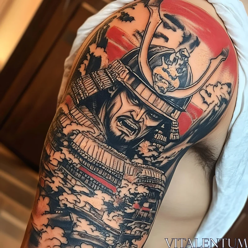 Shoulder Tattoo of Samurai in Armor AI Image