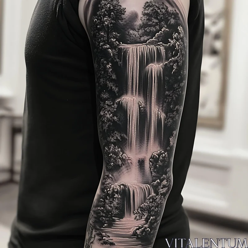 Nature-Inspired Waterfall Arm Tattoo AI Image