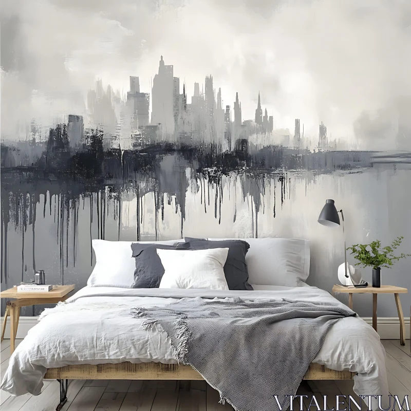 AI ART Monochrome Cityscape in Bedroom Design