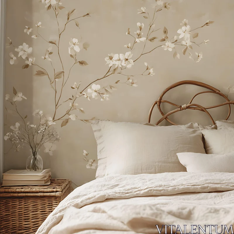 AI ART Calming Bedroom Interior with Floral Accents