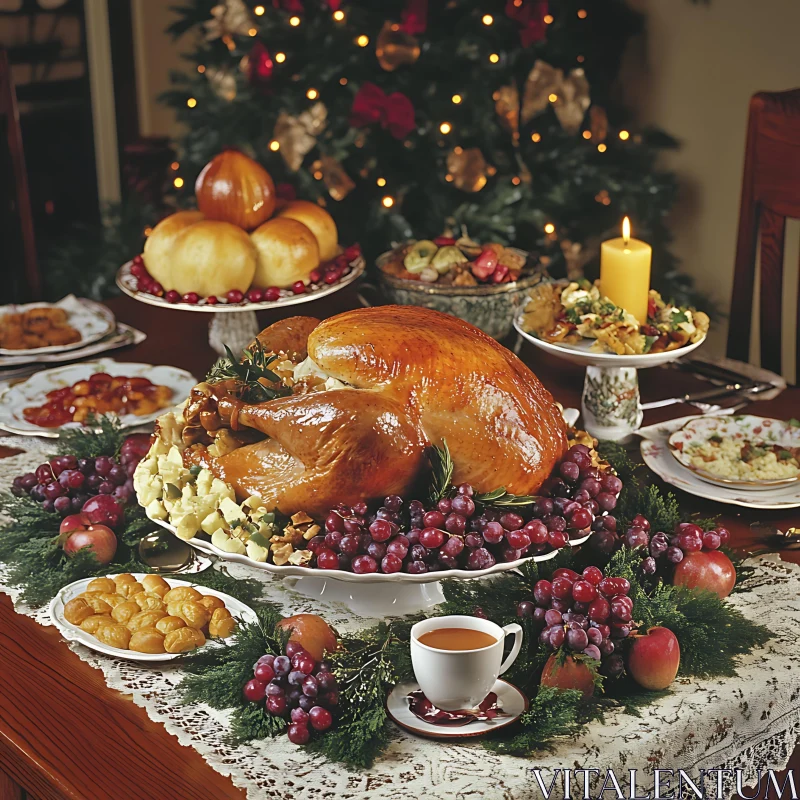 Christmas Feast with Roasted Turkey AI Image