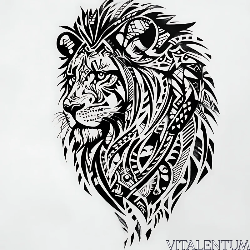 Majestic Abstract Lion in Black and White AI Image