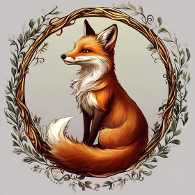Fox in Wreath of Leaves Illustration