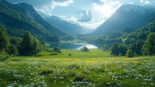 Scenic Valley View: Lake and Mountain Meadow