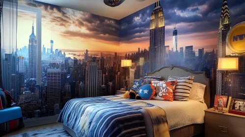 Cityscape Bedroom with Skyline Mural