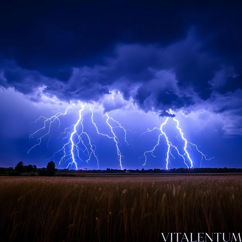 Electric Sky: Lightning Strikes Landscape AI Image