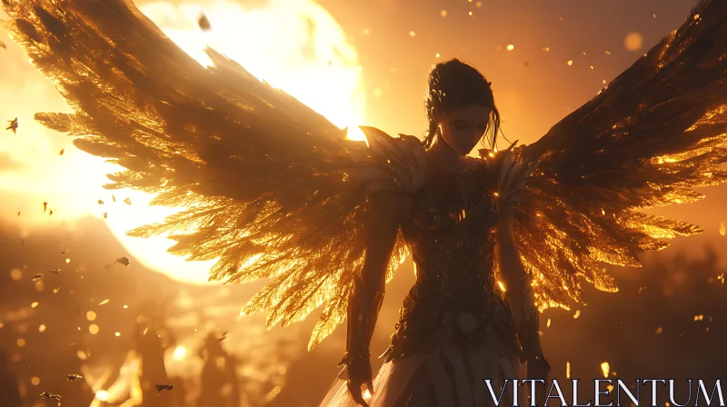 Celestial Angel in Golden Light AI Image