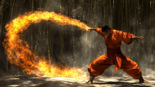 Fiery Monk in Forest