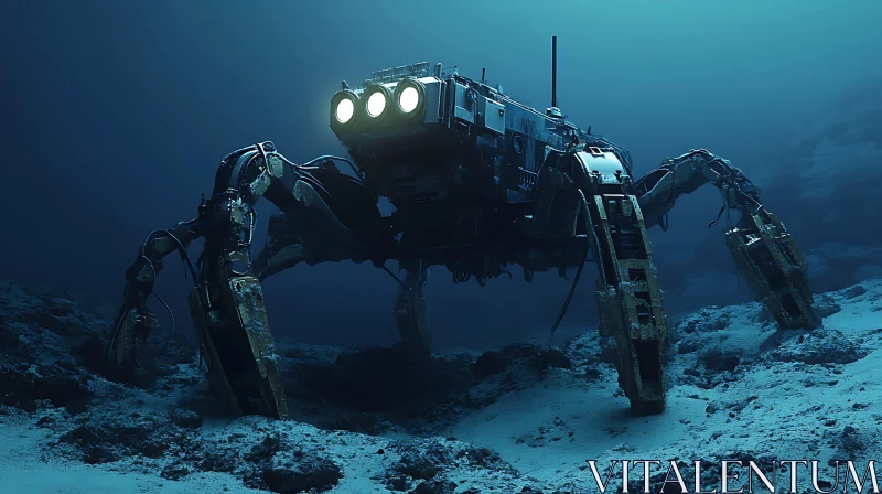 AI ART Mechanical Crab on Ocean Bottom